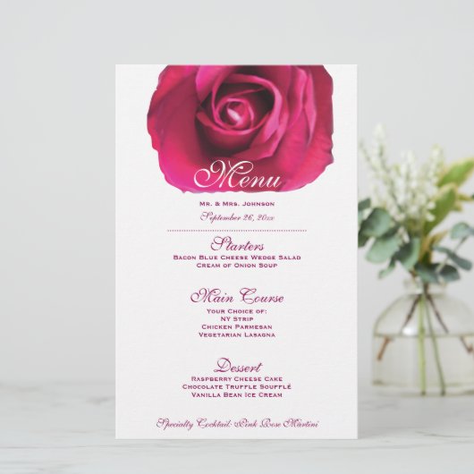 Roze Rose Wedding Menu (Staand voorkant)
