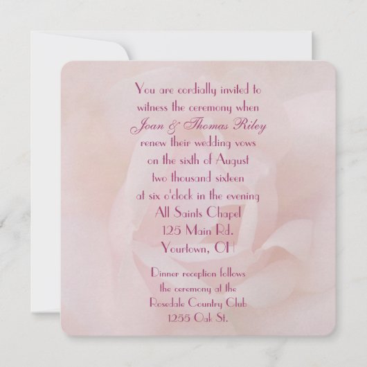 Roze Rose Wedding Vow Renewal Kaart (Voorkant)