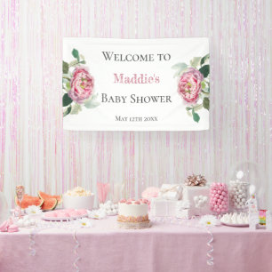 Roze Rose   Welkom Baby shower Spandoek