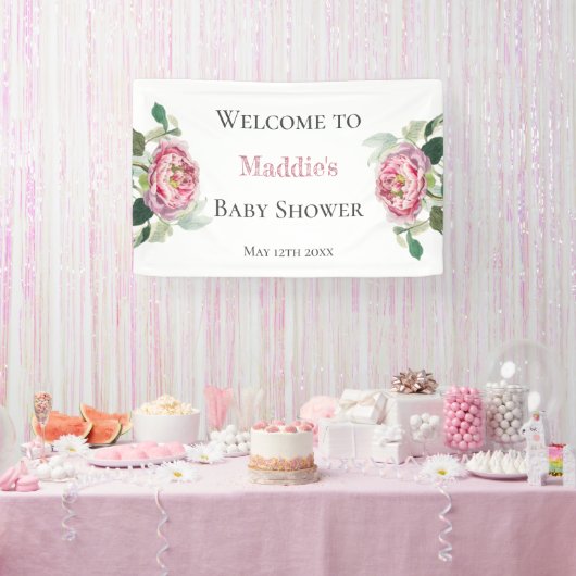 Roze Rose | Welkom Baby shower Spandoek (Feest)