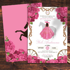 Roze Rose Western Charro Quinceanera Kaart