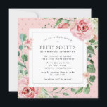 Roze Rose White Hydrangea 80th Birthday Party Kaart<br><div class="desc">Een zeer vierkant uitnodiging voor een 80ste verjaardagsfeestje. De moderne vierkant heeft een botanisch lijst met roze rozen en witte hydrangeas. Mooie groene eucalyptusbladeren en rozen takken creëer een open en luchtbelletje. De achtergrond van de uitnodiging is zacht roze met kleine donkerroze harten. Alle tekst kan worden bewerkt. Er zijn...</div>