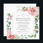 Roze Rose White Hydrangea 80th Birthday Party Kaart<br><div class="desc">Een zeer  vierkant uitnodiging voor een 80ste verjaardagsfeestje. De moderne vierkant heeft een botanisch lijst met roze rozen en witte hydrangeas. Mooie groene eucalyptusbladeren en rozen takken creëer een open en luchtbelletje. Alle tekst kan worden bewerkt. Er zijn coördinerende kantoorbenodigdheden en partijbenodigdheden beschikbaar.</div>