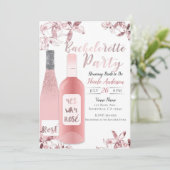 Roze Rosè Wijn & Orchidee Bloemen Bachelorette Par Kaart (Staand voorkant)