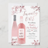 Roze Rosè Wijn & Orchidee Bloemen Eenentwintig 21s Kaart (Voorkant)