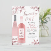 Roze Rosè Wijn & Orchidee Bloemen Eenentwintig 21s Kaart (Staand voorkant)