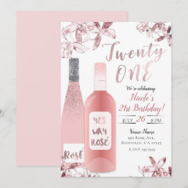 Roze Rosè Wijn & Orchidee Bloemen Eenentwintig 21s Kaart