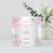 Roze Rose Winter Wonderland Snowflakes Party Kaart (Staand voorkant)