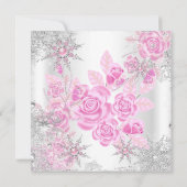 Roze Rose Winter Wonderland Snowflakes Party Kaart (Achterkant)