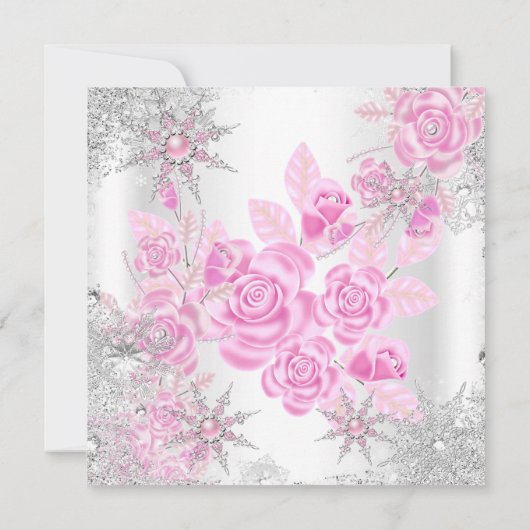 Roze Rose Winter Wonderland Snowflakes Party Kaart (Achterkant)