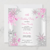 Roze Rose Winter Wonderland Snowflakes Party Kaart (Voorkant)