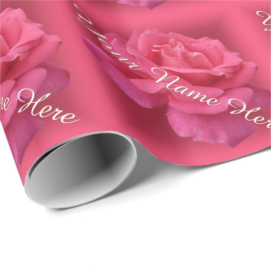 Roze Rose Wrapping Papier Gepersonaliseerd Roos Pa (Rol Hoek)