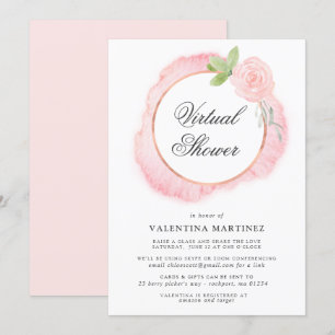 Roze Rose Wreath Virtual Bridal Baby shower Kaart