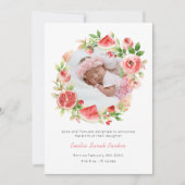Roze Rose Wreath Watermelon | Elegant Floral Birth Aankondiging (Voorkant)
