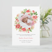 Roze Rose Wreath Watermelon | Elegant Floral Birth Aankondiging (Staand voorkant)