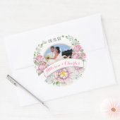 Roze Rose Wreath Weddenschap Fotozegels Ronde Sticker (Envelop)