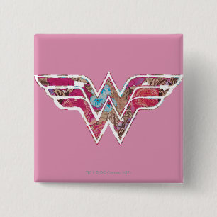 Roze Rose WW Vierkante Button 5,1 Cm