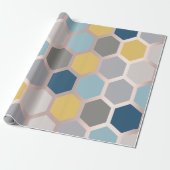 Roze Rose Yellow Blue Geometry Honeycomb Hexagon Cadeaupapier (Uitgerold)
