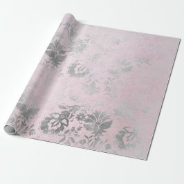 Roze Rose Zilver Grijs Bloemen Cottage Grung Damas Cadeaupapier