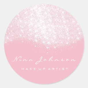 Roze Rose Zilver Grijs Glitter Make-up Artiest Bea Ronde Sticker