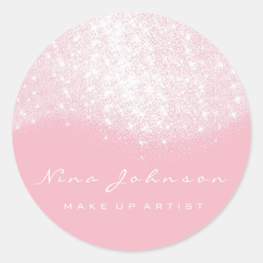 Roze Rose Zilver Grijs Glitter Make-up Artiest Bea Ronde Sticker (Voorkant)