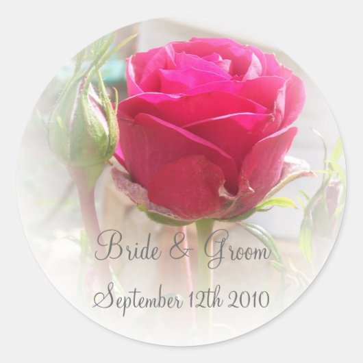 Roze Rosebud bruid en bruidegom Sticker (Voorkant)