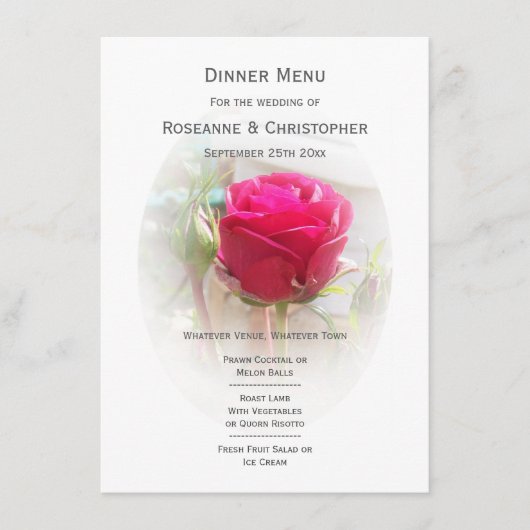 Roze Rosebud bruiloft Menu (Voorkant)