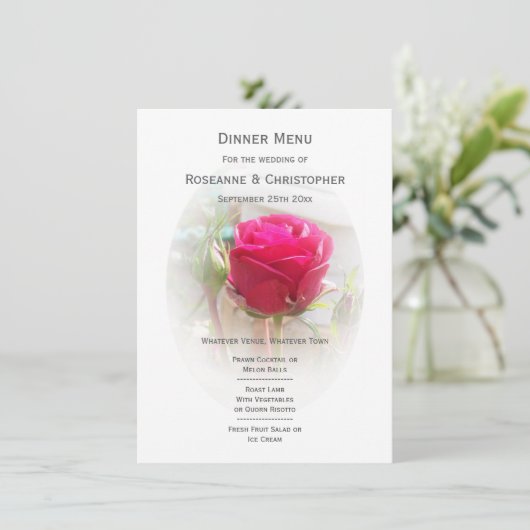 Roze Rosebud bruiloft Menu (Staand voorkant)