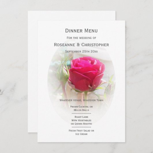 Roze Rosebud bruiloft Menu (Voorkant / Achterkant)