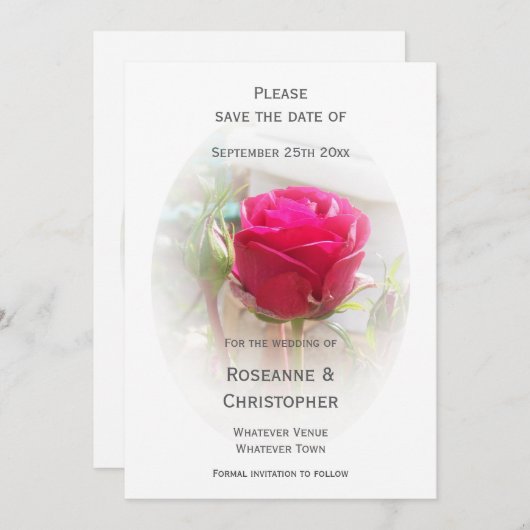 Roze Rosebud bruiloft Save The Date (Voorkant / Achterkant)