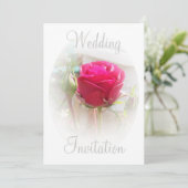 Roze Rosebud bruiloft uitnodiging (Staand voorkant)