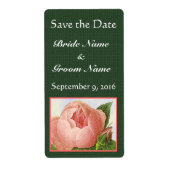 Roze Rosebud Custom Save the Date on Green Labels (Voorkant)