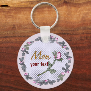 Roze Rosebud Mom aangepaste sleutelhanger