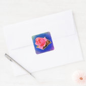 Roze Rosebud Raindrops Pop uit Vierkante Sticker (Envelop)
