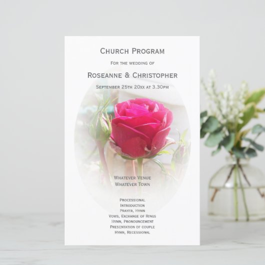 Roze Rosebud Wedding Programma (Staand voorkant)
