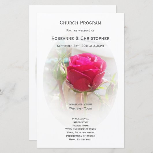 Roze Rosebud Wedding Programma (Voorkant / Achterkant)