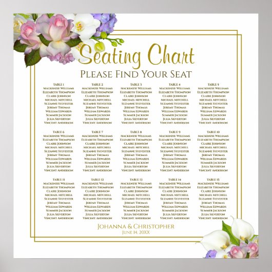 Roze rosebuds 15 Tafel-weddenschapenkaart Poster (Voorkant)