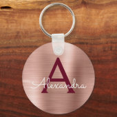 Roze Roségoud Burgundy RVS Monogram Sleutelhanger (Voorkant)