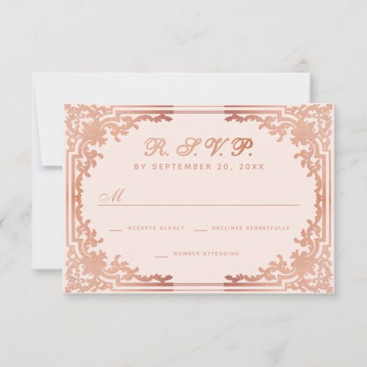  roze roségoud elegante kalligrafie bruiloft RSVP kaartje (Voorkant)