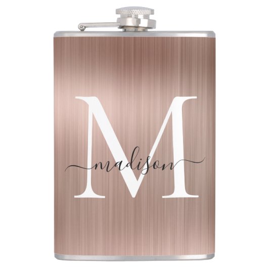 Roze Roségoud Feminin Monogram Geborsteld Staal Me Heupfles (Voorkant)