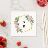 Roze Roségoud Geometrisch Frame Trouw Monogram Servet (Insitu)