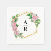 Roze Roségoud Geometrisch Frame Trouw Monogram Servet (Voorkant)