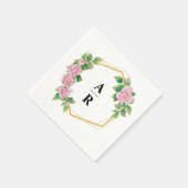 Roze Roségoud Geometrisch Frame Trouw Monogram Servet (Hoek)