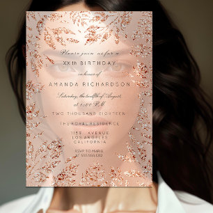 Roze Roségoud Glitter Bladeren Bloem Frame Kristal Kaart
