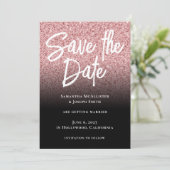 Roze Roségoud Glitters Zwart Ombre Save The Date (Staand voorkant)
