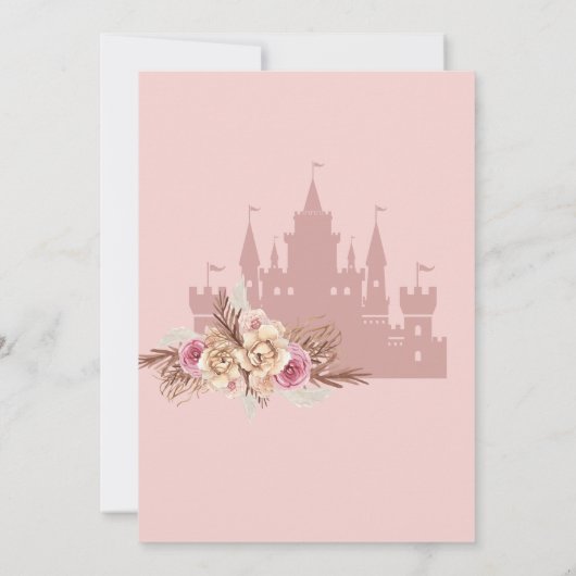 Roze roségoud kasteel prinses 1e verjaardag kaart (Achterkant)