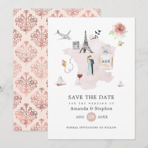 Roze & Roségoud Kleuren Parijs Bestemming Trouwfee Save The Date