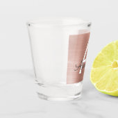 Roze Roségoud Moderne Metallic Monogram Verjaardag Shot Glas (Links)