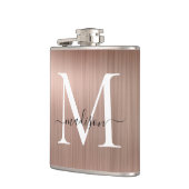 Roze Roségoud Monogram Schrift Borstelstaal Metaal Heupfles (Links)