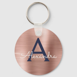 Roze Roségoud Navy Blauwe RVS Stalen Monogram Sleutelhanger